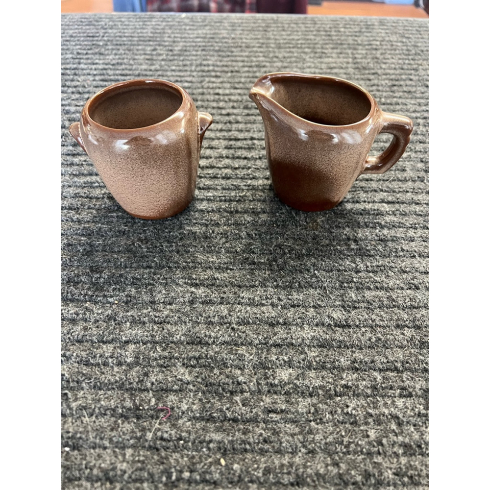 Vintage Frankoma Pottery Creamer and Sugar Set No Lid Brown Tan Ceramic EUC - Picture 2 of 11